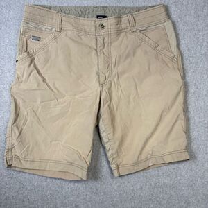 Kuhl Men's Size 34 Beige Tan Hiking Flat Front Outdoor Shorts 9.5" inseam